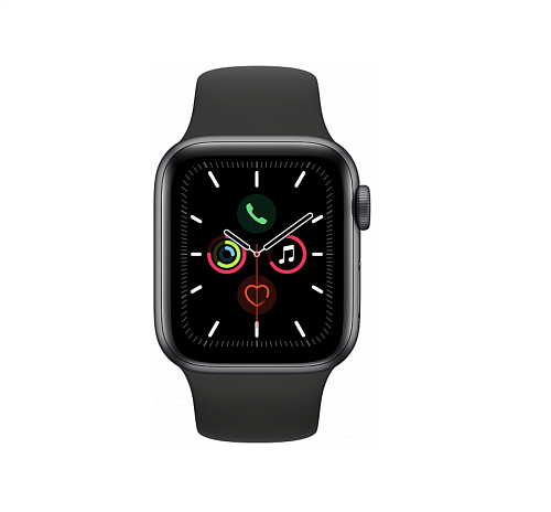 Apple Watch Series 5, 40 мм, алюминий цвета «серый космос», спортивный ремешок черного цвета